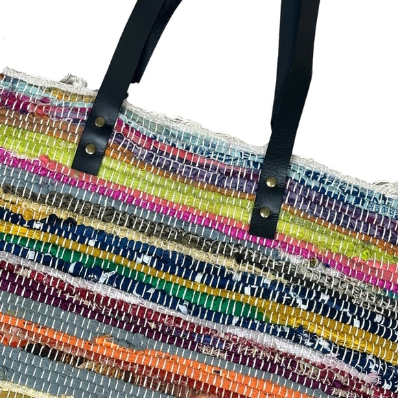 Bohemian Multicolour Woven Tote Beach Festival Shoulder Bag - Picture 6 of 15